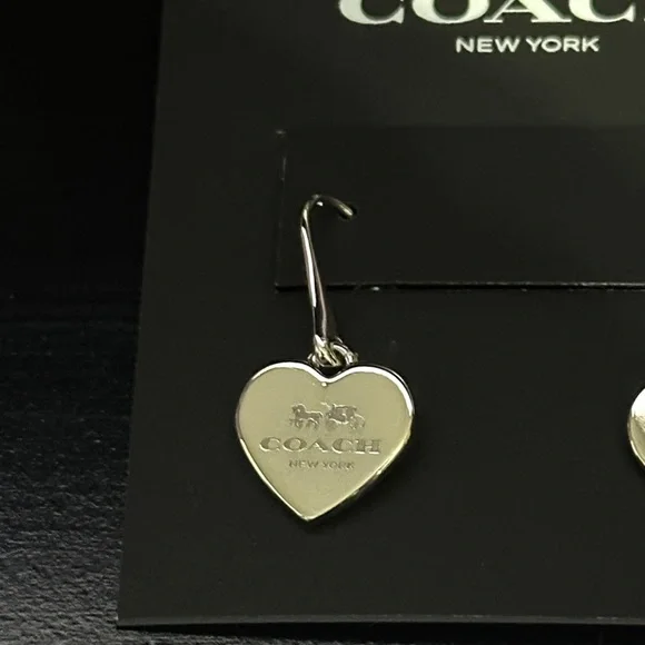 Coach Silver Heart Drop Earrings - Picture 3 of 3